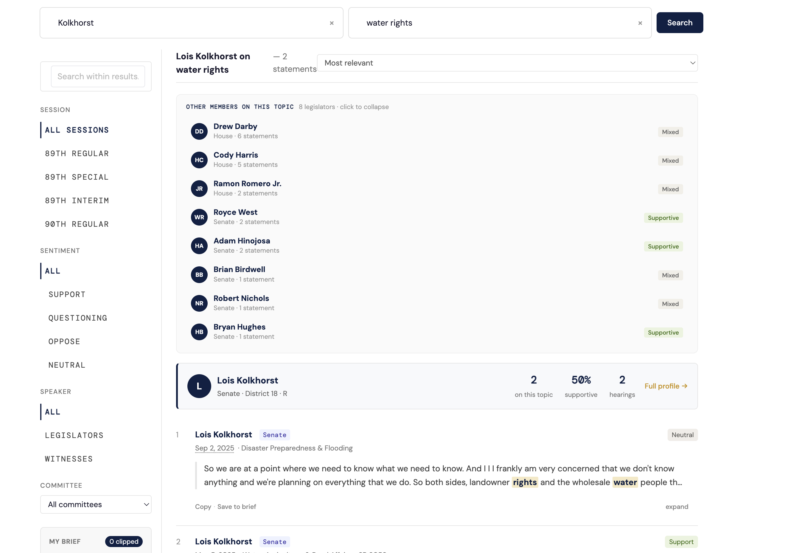 Search results — verbatim statements